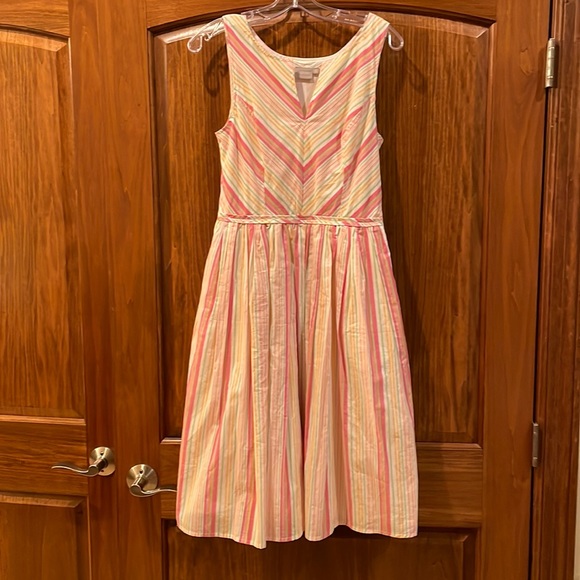 Eshakti Pastel Candy Striped V-Neck Flare Sleeveless Dress Size 6 - Picture 2 of 9